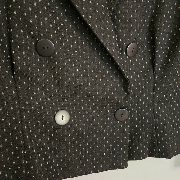 Vintage Christian Dior 80s Wool Blazer 6 Black White Dot Cropped Double Breasted - Picture 6 of 14